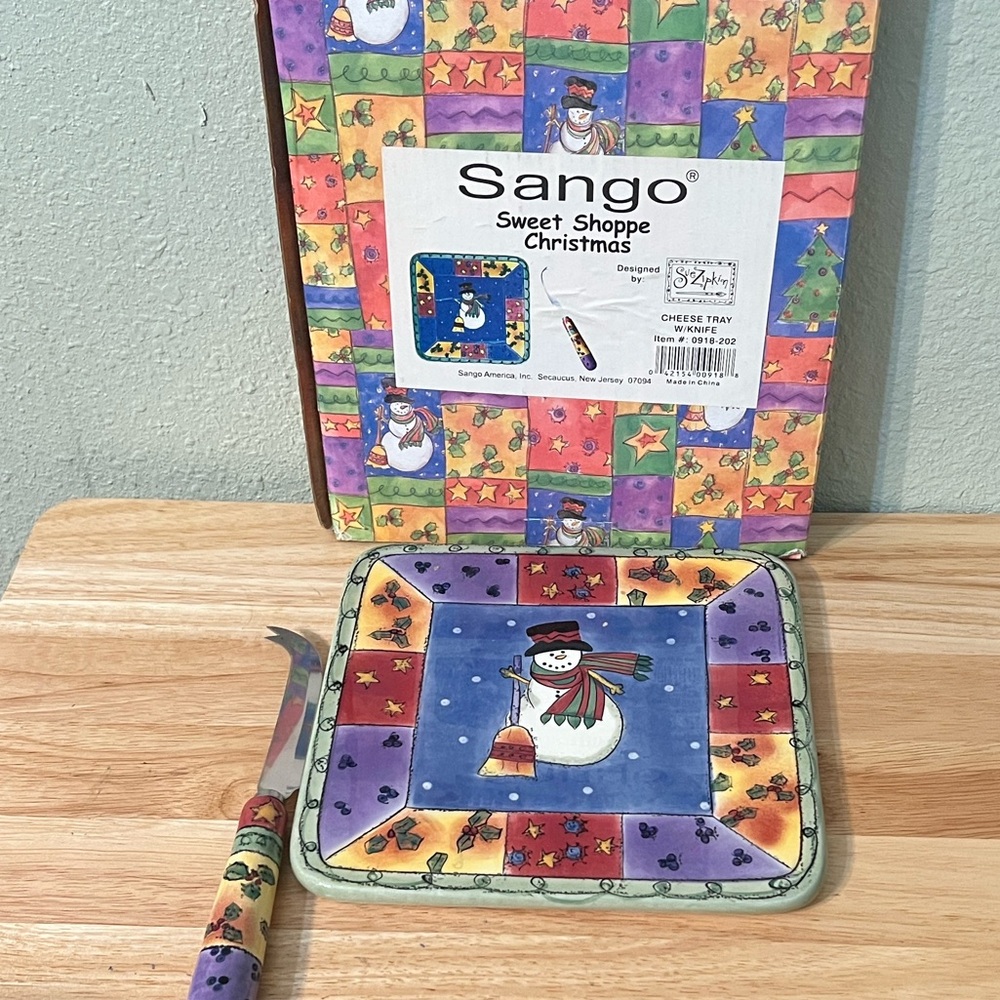 Sango Sweet Shoppe Christmas Cheese Tray Set w/ Knife